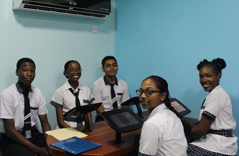 Students in the new e-library at North Georgetown Secondary School