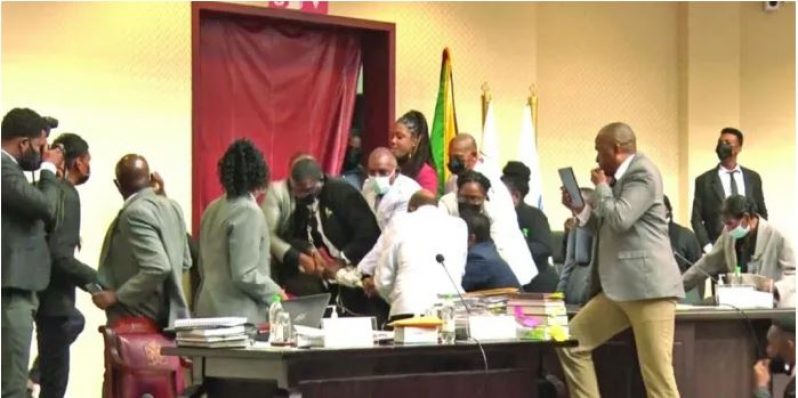 Opposition Members of Parliament attempting to steal the Speaker's Mace