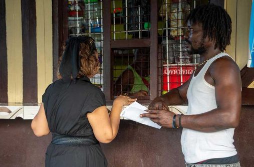 Minister of Local Government and Regional Development, Priya Manickchand, engaging residents of North Ruimveldt on Saturday afternoon. (Ministry of Local Government and Regional Development photos)