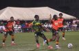 Slingerz’ Derron Niles on the ball with Slingerz and GDF locked in battle in GFF Elite League