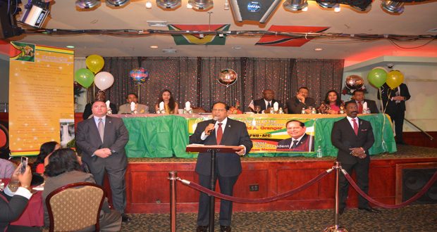 Prime Minister Moses Nagamootoo addressing the gathering at Naresa Palace
