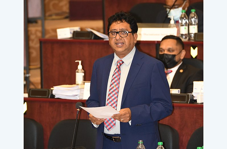 Attorney-General, Anil Nandlall, S.C, at the 28th sitting of the National Assembly of the 12th Parliament on Thursday. (Adrian Narine photo)
