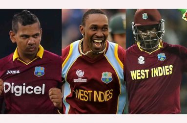 From left: Sunil Narine, Dwayne Bravo and Chris Gayle