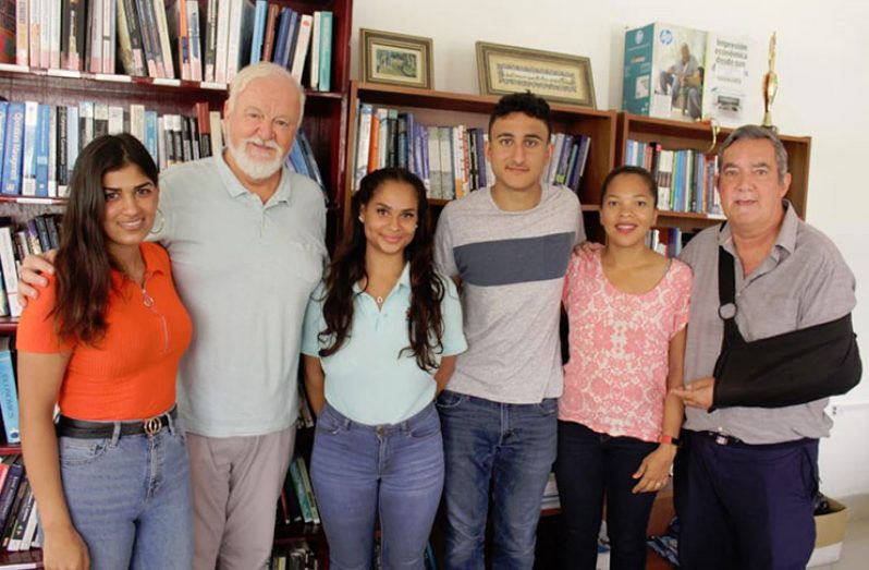 Principal of ‘Nations,’ Dr Brian O’Toole (right); Principal of Nancy Campbell, Gordon Naylor (second left), alongside teacher at Nancy Campbell, Roya Sadeghi (left); ‘Nations’ student, Steffie Sinclair (third left); Nancy Campbell student, Rovin Agahzadeh (third right) and ‘Nations’ representative, Louisa Mancey