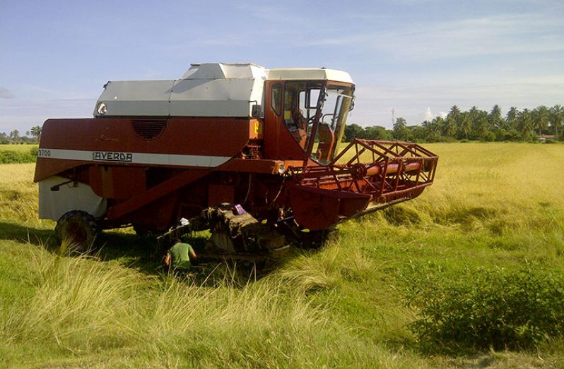 A combine in a field at Aberdeen Village, Essequibo Coast
