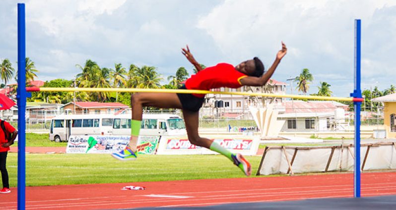 Natrena Hooper clears the bar in the women’s high jump