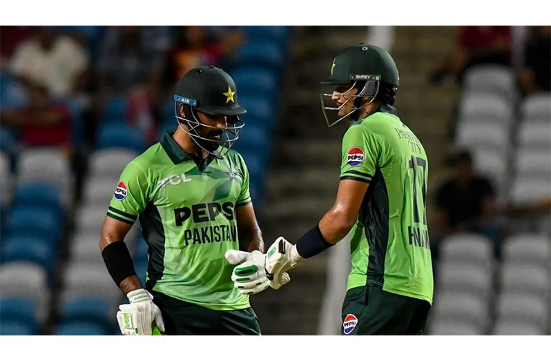 Hasan Nawaz and Hussain Talat put up an unbroken century stand • (Randy Brooks/AFP via Getty Images)