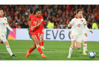 Kika Nazareth scored Portugal's second goal of the game - and their second goal in Women's World Cup history