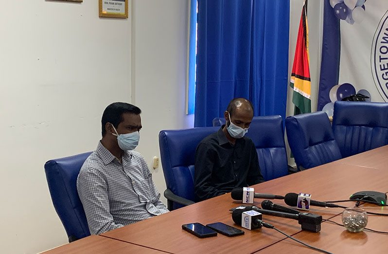 Dr. Hemchand Barran and Dr. Boland Persaud as they addressed the media on Friday