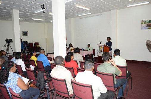 At head-table, from left: National Standards Council Chairperson Allison Butters-Grant; GNBS Communications Director Lloyd David; GNBS Executive Director Candelle Walcott Bostwick and stakeholders at Wednesday’s consultation