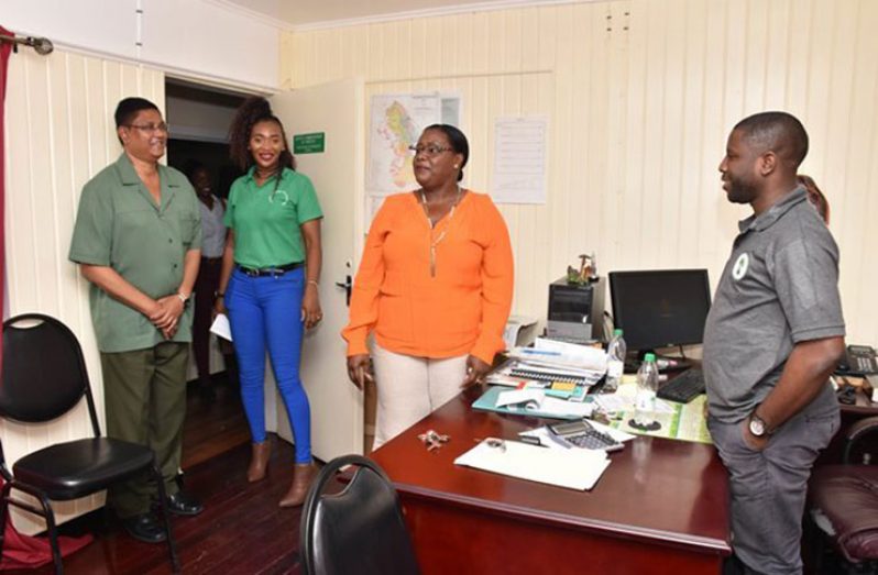 Minister within the Ministry of Natural Resources Ms Simona Broomes, during her meeting with the GFC staff on Friday. With her at left is GFC Commissioner Mr James Singh