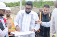 President, Dr. Irfaan Ali inspecting road works at Buzz Bee Dam, East Bank Demerara