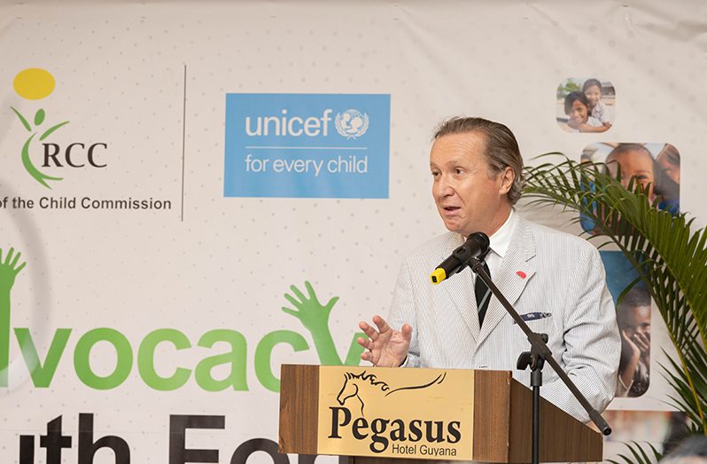 UNICEF Area Representative Nicolas Pron giving remarks at the opening ceremony of the three-day Advocacy and Youth Forum 2023