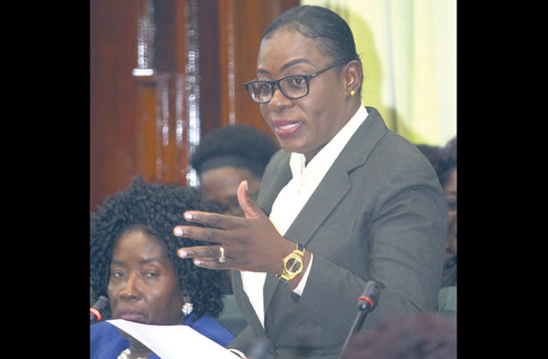 Education Minister Nicolette Henry delivering an emotional presentation to the National Assembly as she defended the 2018 National Budget