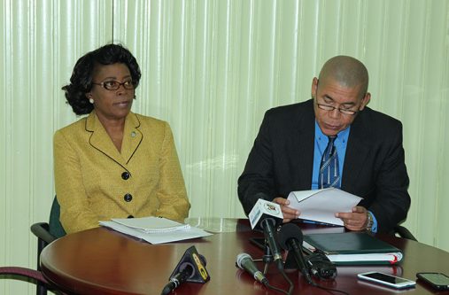 Minister of Social Cohesion, Dr. George Norton and Programme Coordinator at Ministry, Sharon Patterson