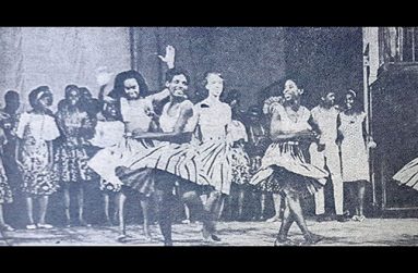 Guyana Legend :
“Allyou come leh we dance” was the theme for the grand finale of the May 31, 1966 Theatre Guild Production “Guyana Legend” which was one of the highlights of the Independence celebrations. The picture shows the dance troupe in their final number which was choreographed by Beryl McBurnie. The Guyana Legend featured the Woodside Folk Singers, the Pelicans steel band and Bishop’s High School junior choir. Included in the cast were Pauline Thomas, Marguerite Lynch, Robert Narain and Dennis Lileyman. Guyana Legend was scripted and produced by Ricardo Smith with music by Hugh Sam and Val Rodway