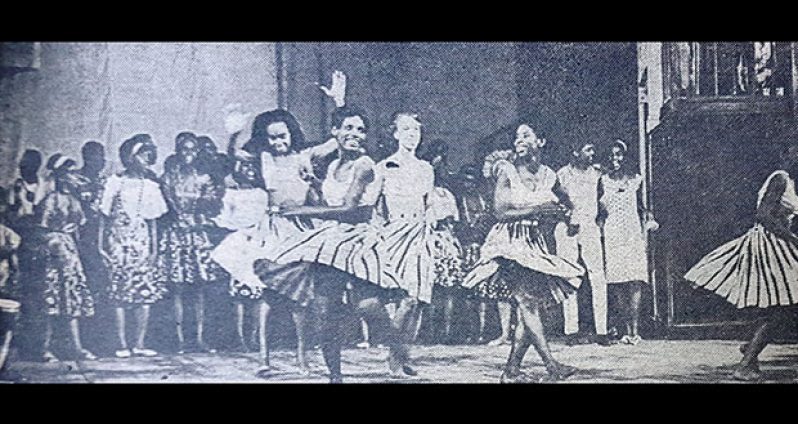 Guyana Legend :
“Allyou come leh we dance” was the theme for the grand finale of the May 31, 1966 Theatre Guild Production “Guyana Legend” which was one of the highlights of the Independence celebrations. The picture shows the dance troupe in their final number which was choreographed by Beryl McBurnie. The Guyana Legend featured the Woodside Folk Singers, the Pelicans steel band and Bishop’s High School junior choir. Included in the cast were Pauline Thomas, Marguerite Lynch, Robert Narain and Dennis Lileyman. Guyana Legend was scripted and produced by Ricardo Smith with music by Hugh Sam and Val Rodway