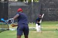 Academy Assistant Coach Rohan Nurse with opening batter Tagenarine Chanderpaul in the nets