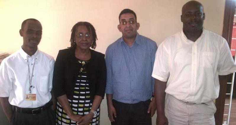 From left: Azariah Asim, Deputy Project Manager, OLPF; Project Manager of OLPF, Margo Boyce; Ganesh Singh, Coordinator for CSEC programme, Guyana Society for the Blind and Commissioner on the Commission for disability; and Allen Bakker, National Training Manager, OLPF