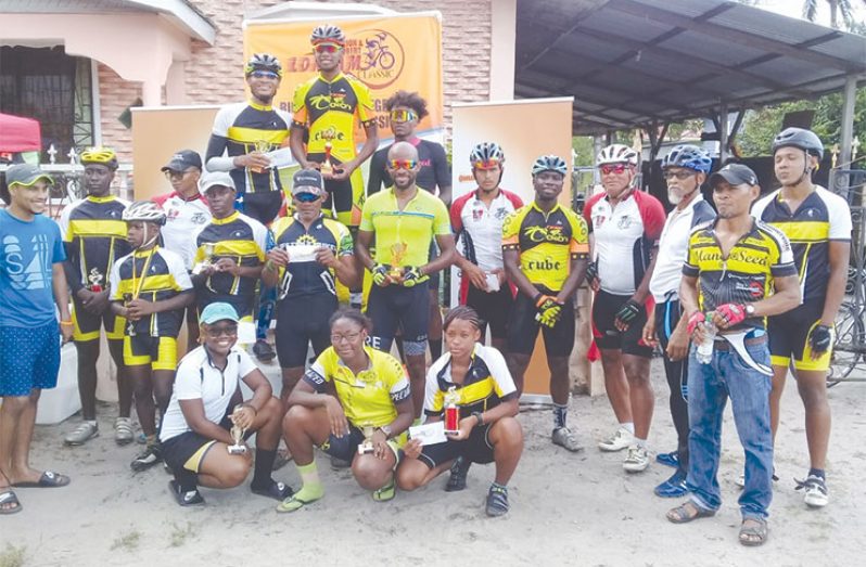 The Overall winners of the LonLam Cycling Classic pose with their trophies and prizes.