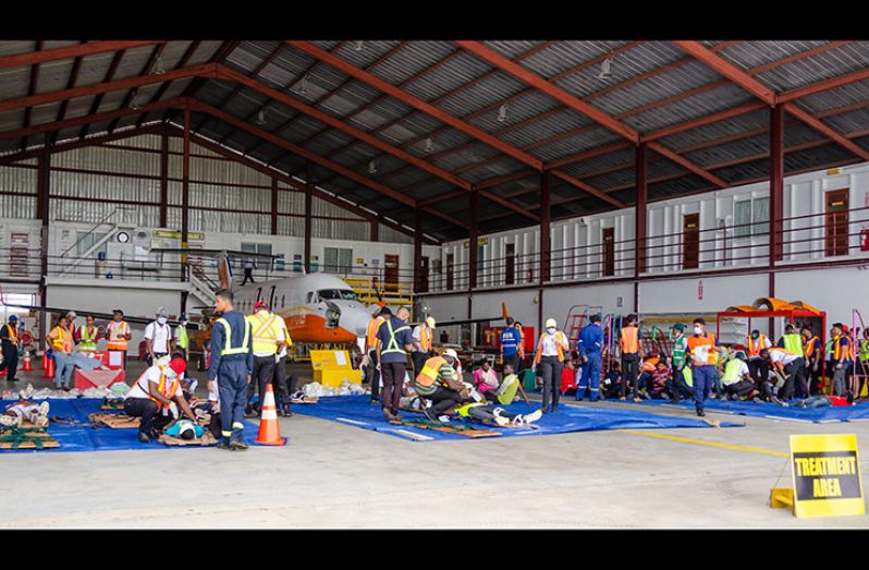 Participants of the simulated exercise at ogle, treating persons injured from the accident