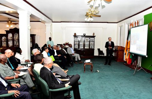 Oil-1 Members of the Cabinet listen attentively as Dr Jan Mangal makes his presentation on the oil and gas sector and the Government's vision.