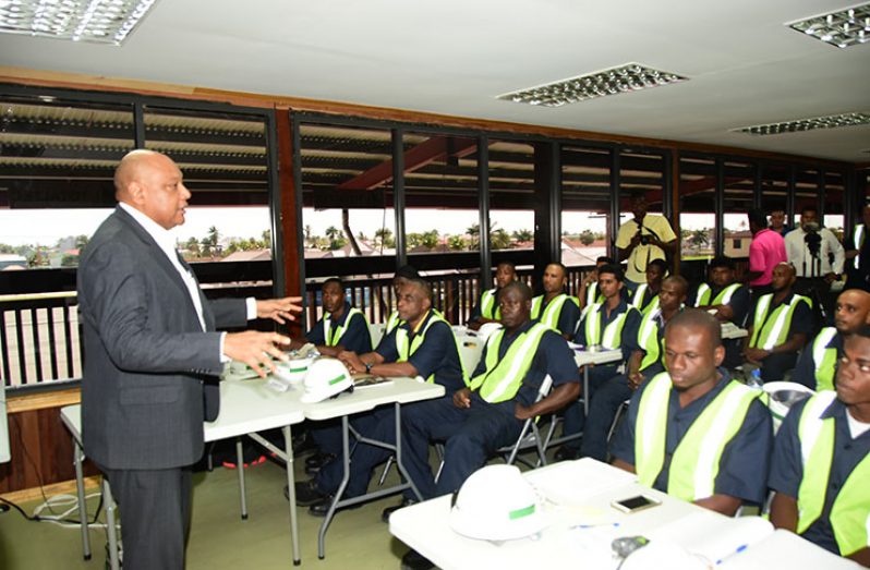 Minister Trotman engages the recruits during an interactive session on Friday (Adrian Narine photos)