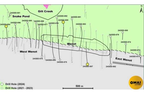 Wenot plan map showing drill-hole locations