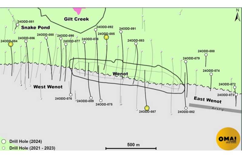 Wenot plan map showing drill-hole locations