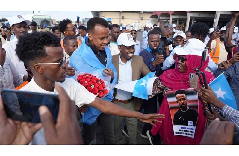 Omar Artan was greeted enthusiastically when he flew into Magadishu.