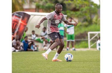 Omari Glasgow training with Slingerz FC at the GFF's National Training Centre, Providence, ahead of the Super-16 tournament (Slingerz FC photo)