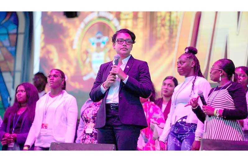 Minister of Tourism, Industry and Commerce Susan Rodrigues delivers the opening remarks at the One Guyana Worship Experience 2026 (Ministry of Tourism Industry and Commerce photos)