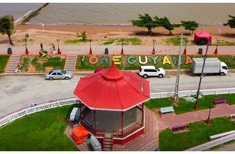 An aerial view of the seawall