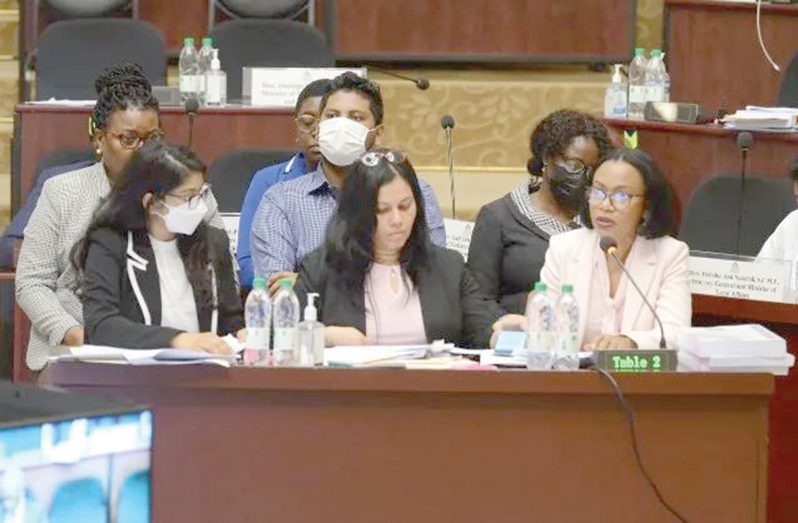 Minister Oneidge Walrond and her team answer questions during the examination of the budget estimates