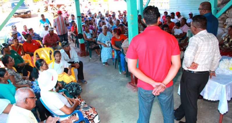 Opposition Leader Bharrat Jagdeo addressing one of the many gatherings during his Region Five outreach