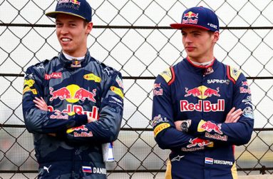Daniel Kvyat (left) has been demoted to the Toro Rosso team with Max Verstappen (right) replacing him in the senior team.
