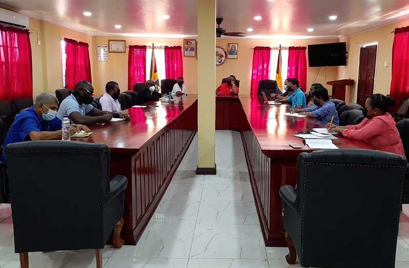 The Ministry of Education’s team and the regional officials discussing plans to facilitate displaced North West Secondary School students and teachers