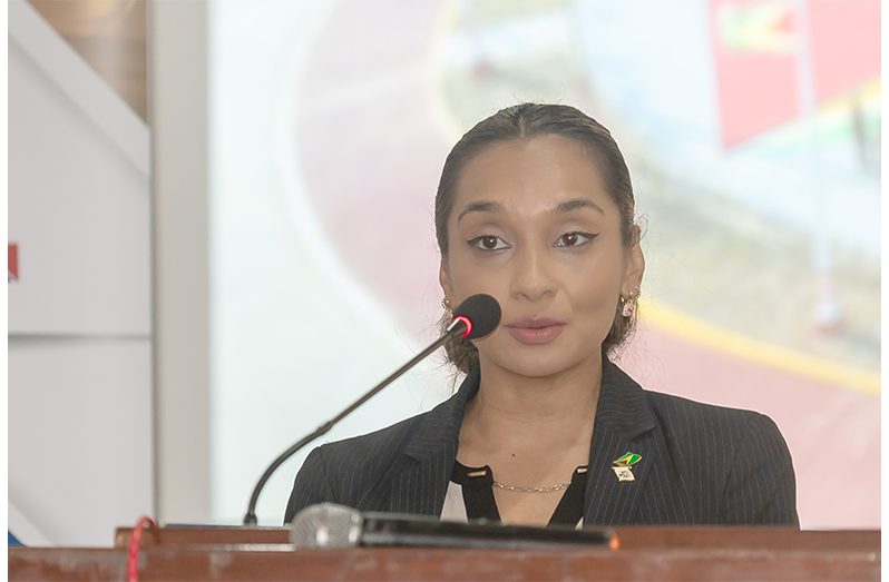 Deputy Solicitor General Shoshanna Lall delivers remarks on behalf of Attorney General and Minister of Legal Affairs, Mohabir Anil Nandlall, at the opening of the joint police-prosecutor training programme under the PACE Justice Project on Thursday (Delano Williams photo)