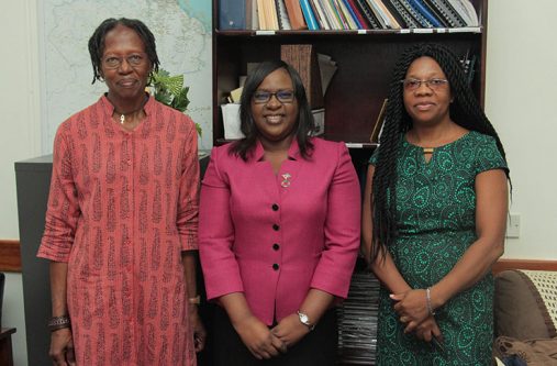 PAHO/WHO Consultant, Dr Beverley Barnett; Minister within the Ministry of Public Health, Dr Karen Cummings; and Karen Roberts, Specialist, NCDs and Family Health, PAHO Guyana