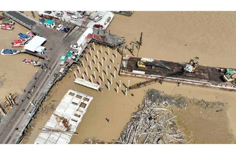 An aerial view of  ongoing works at the Parika Stelling