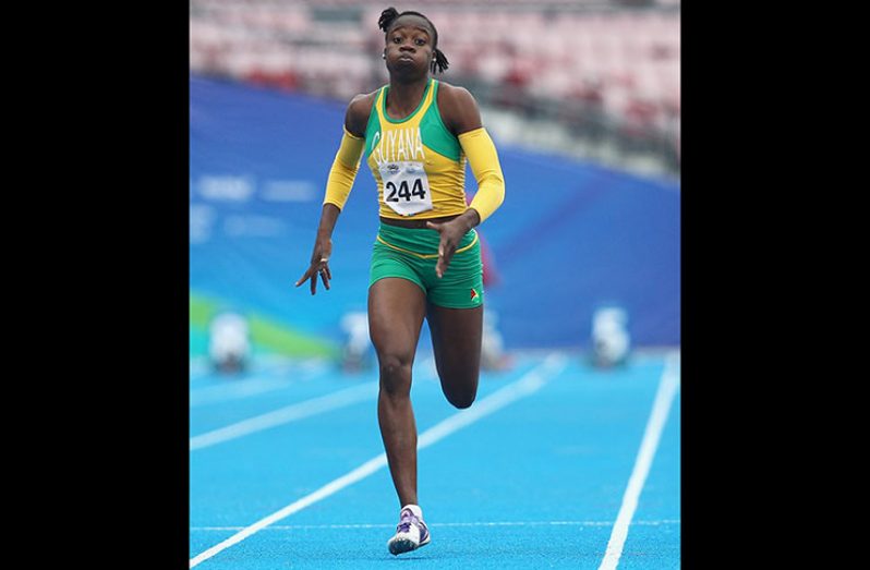 Guyana’s Kenisha Phillips during her 200M run at the South American Youth Games.