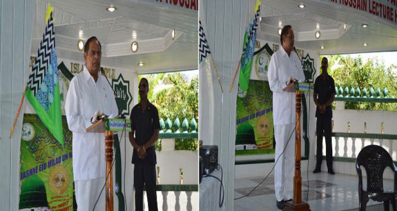 Prime Minister Moses Nagamootoo addressing the gathering at the Anna Catherina Islamic Complex