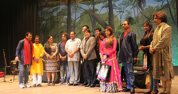 In photo, Prime Minister Moses Nagamootoo and Mrs Sita Nagamootoo pose with the Bhojpuri troupe and officials of the Indian High Commission 