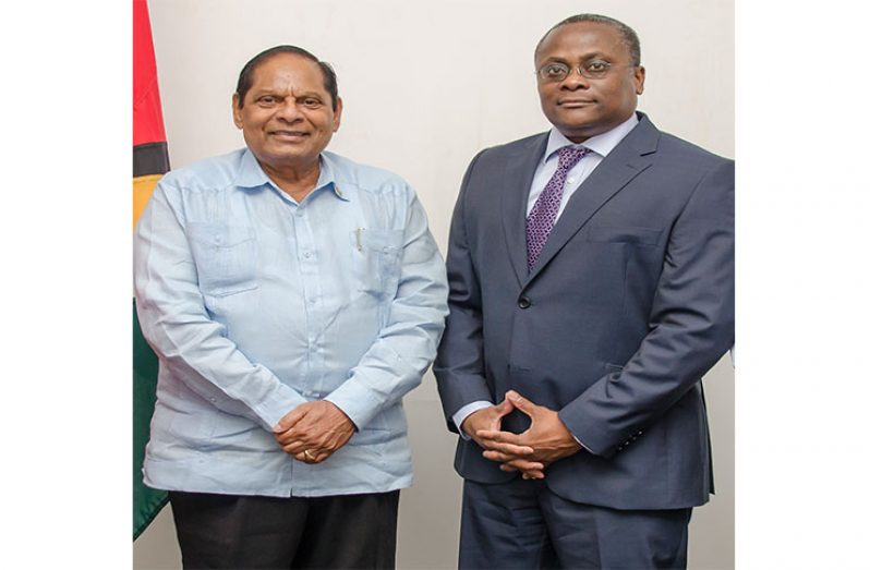 Head of the Port of Spain, Trinidad based Association of Chartered Certified Accountants (ACCA) Caribbean, Mr. Orin Gordon (right) and Prime Minister of Guyana, Moses Nagamootoo