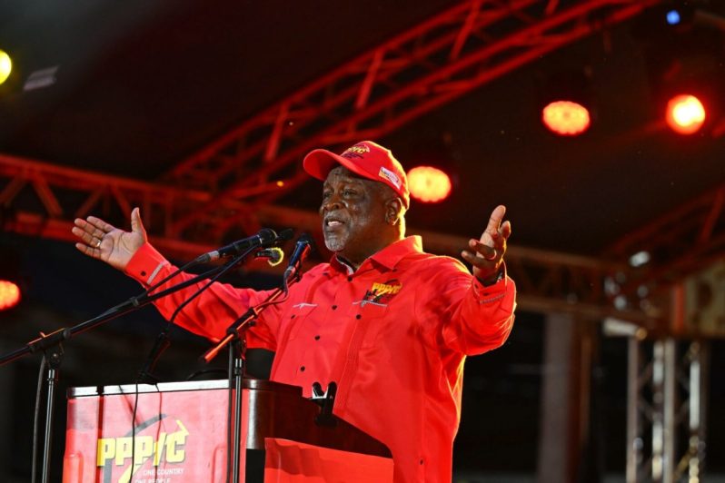 Prime Minister Brigadier (Ret’d) Mark Phillips, addressing the large audience at the Lusignan rally