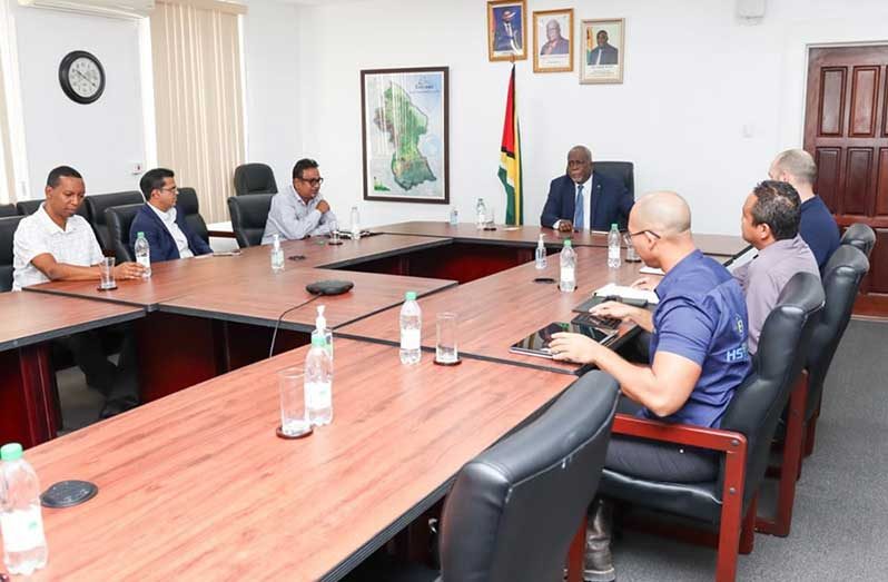 Prime Minister Brigadier (Ret’d) Mark Phillips received an encouraging update on the Wakenaam Solar Project during a high-level meeting recently with key stakeholders from MASDAR, BSW Energy, Guyana Power and Light Inc. (GPL) and the Guyana Energy Agency (GEA) at his office on Camp Street