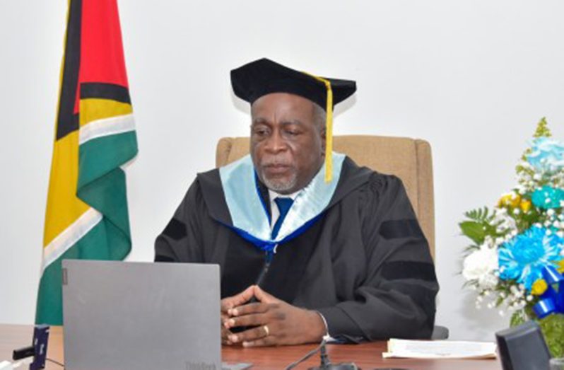 Prime Minister, Brigadier (ret’d) Mark Phillips addressing Texila U’s graduation ceremony virtually on Friday (DPI photo)
