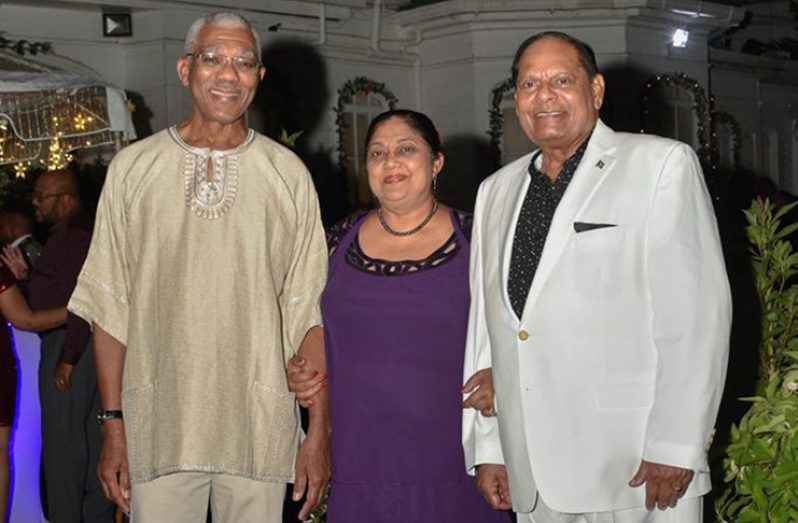 President David Granger with Mrs. Sita Nagamootoo and Prime Minister Moses Nagamootoo at the Prime Minister's Residence.