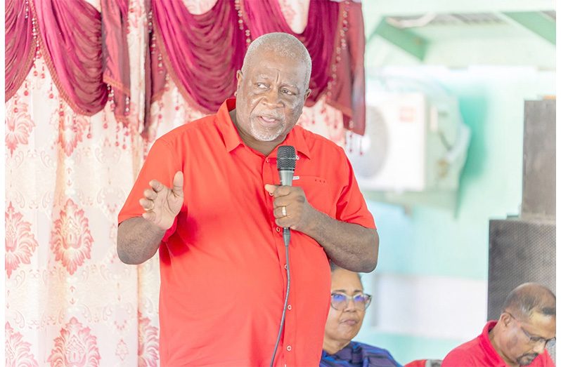 Prime Minister, Brigadier (Ret’d) Mark Phillips speaking to Pomeroon River residents