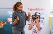 Participants interact with virtual reality technology during the PNN STEM Fest 2026 in Bartica